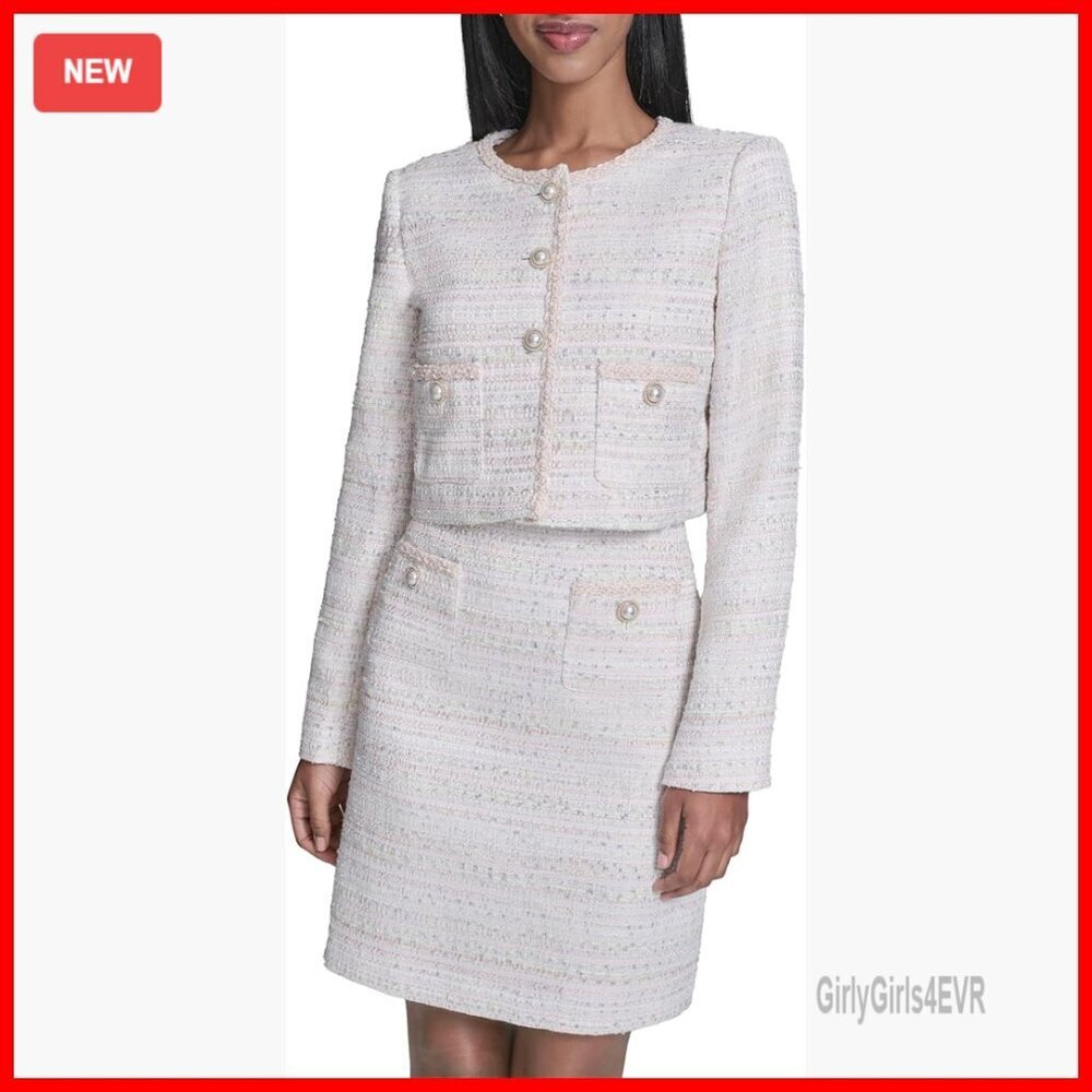 Long Sleeve Metallic Tweed Jacket Pull On Work Travel Essential